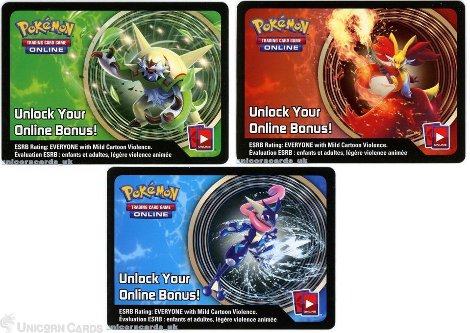 Delphox EX + Chesnaught EX + Greninja EX - 3 Pokemon Online Bonus Code Cards - Picture 1 of 4